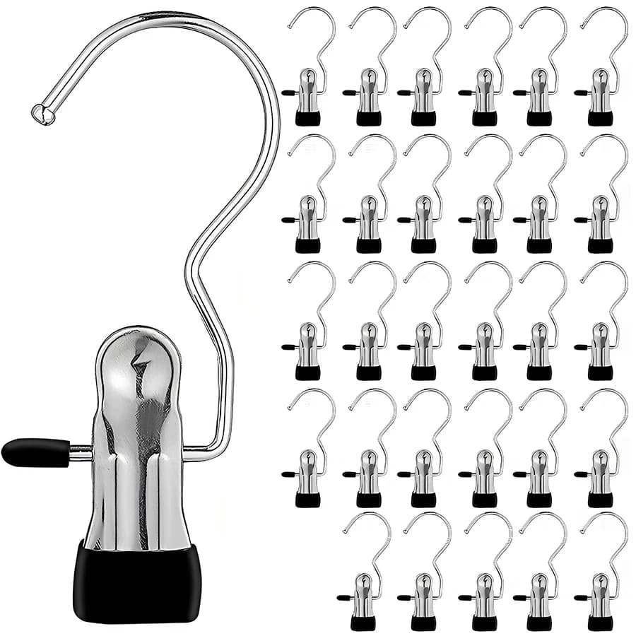 10pcs Stainless Steel Multi-Purpose Clip Hanger Hooks, Strong Load-Bearing For Clothes, Hats, Boots Storage, Non-Slip Coated