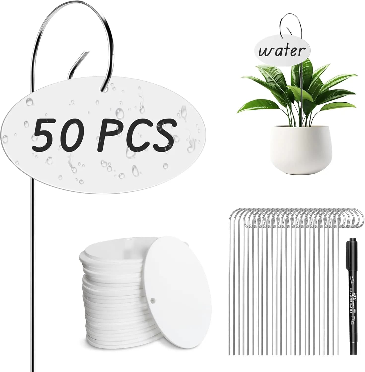 50 Labels for Acrylic Plants with Stainless Steel Plates, Garden Plates Waterproof for Seeds, Plants in Vase and Flowers