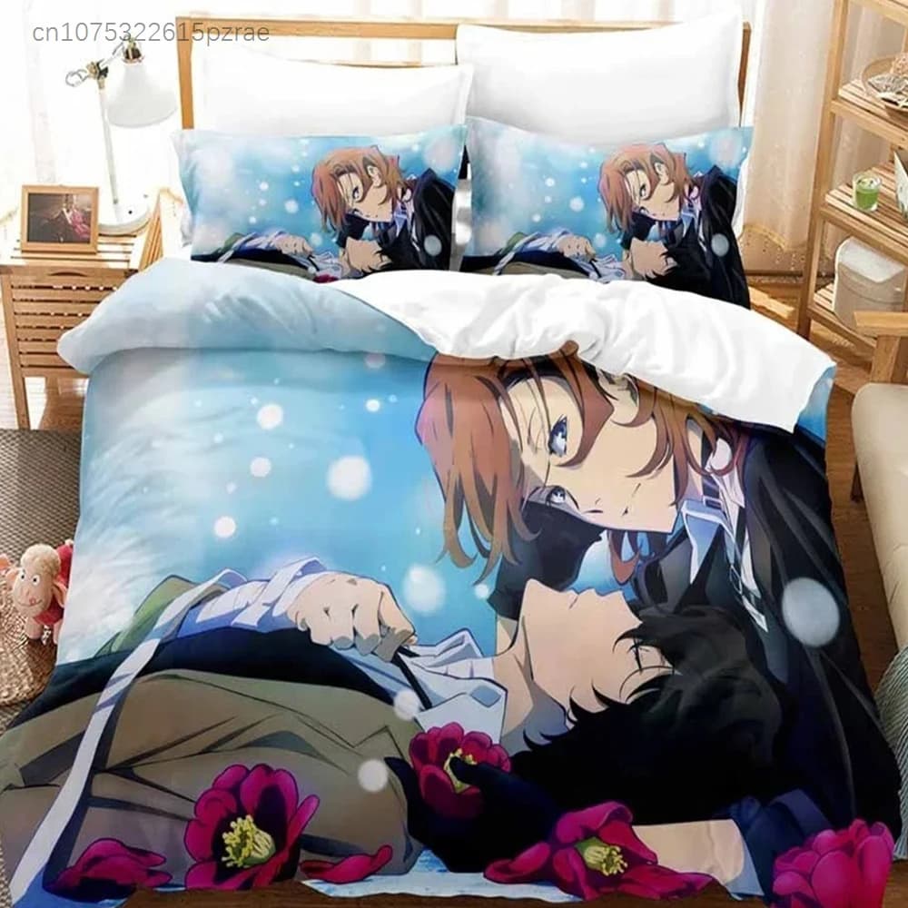 Anime Bungo Stray Dogs Bedding Set Cartoon Duvet Cover And Pillowcases Queen Full Size Kids Gift Decor Home Bedclothes