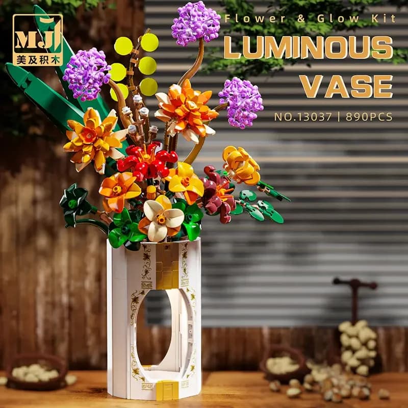 890 Pezzi Blocchi da Costruzione Bouquet Primaverile, Modello di Margherite con Luci, Decorazione da Scrivania, Giocattoli Fai-da-Te per Bambini, Regalo per le Feste