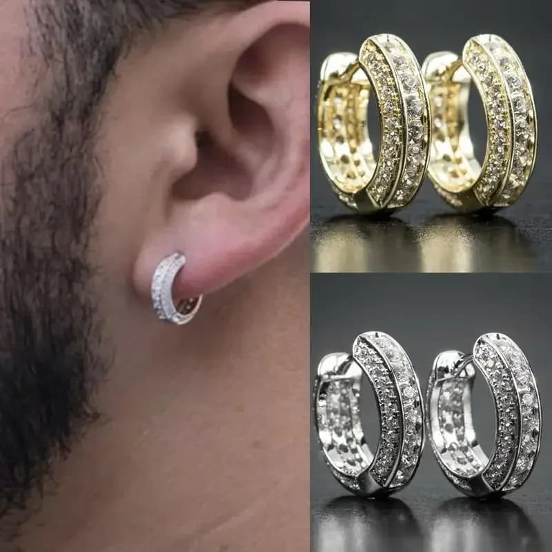 Orecchini a cerchio rotondi Hip Hop per uomo Cristallo Cubic Zirconia Moda Versatile Gioielli maschili Tendenza Cerchio Orecchino Regalo