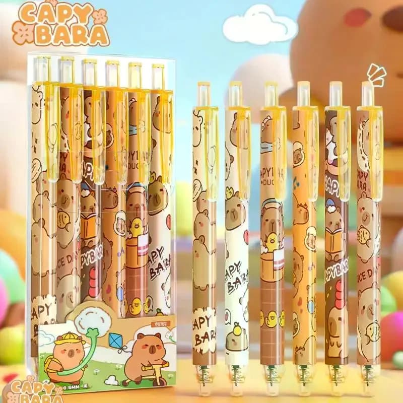 6 pezzi cartone animato carino capibara panda penne gel kawaii scrittura ad asciugatura rapida penne neutre eleganti e lisce regalo di cancelleria per studenti