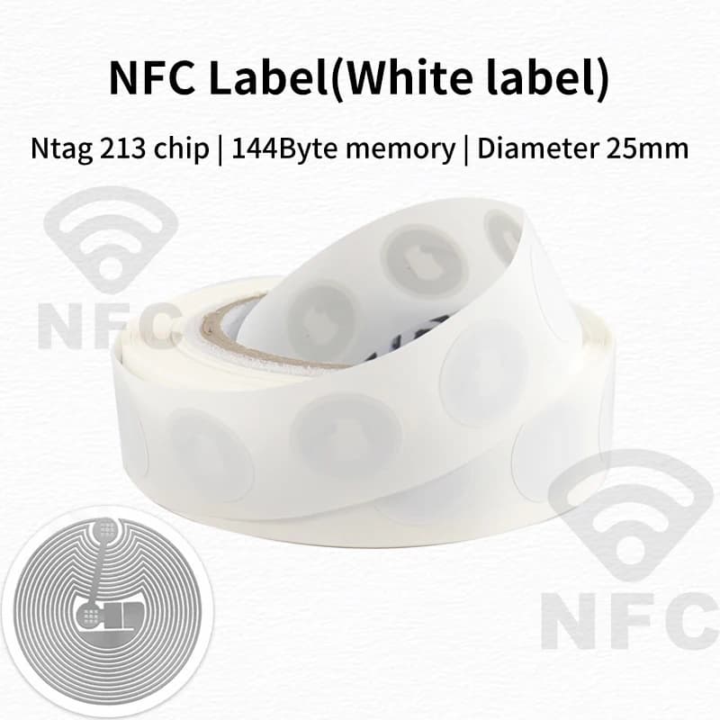 25mm Round NFC Stickers Tags NTAG213 NFC labels Tag NFC rewritable with 144 byte memory compatible with NFC phones and devices