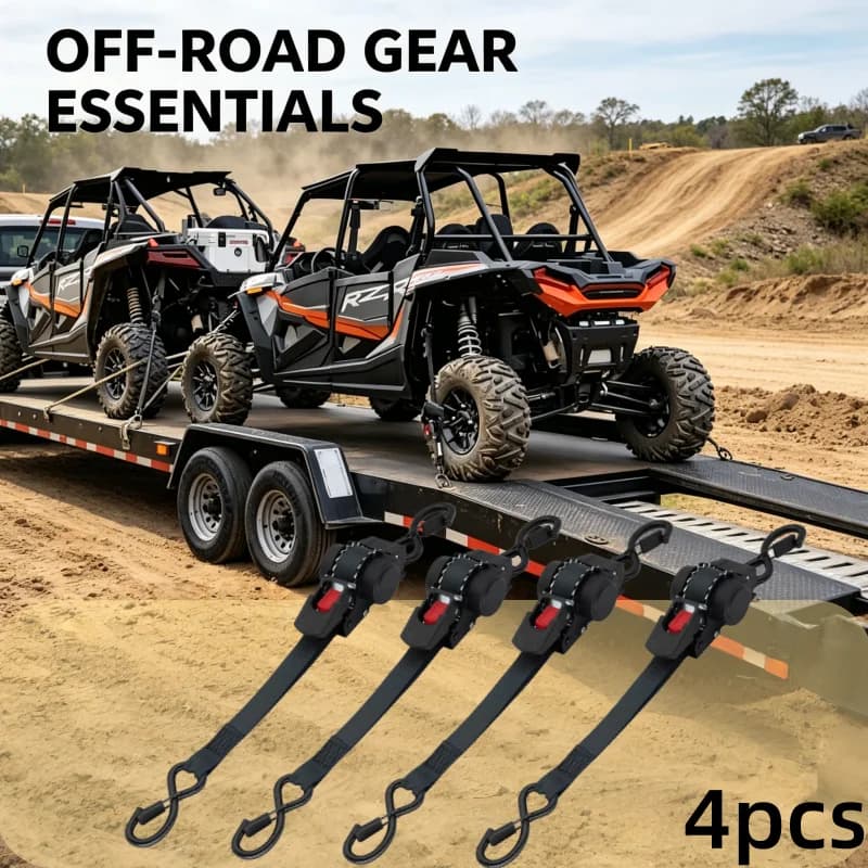 4-Pack Automatic Retractable Ratchet Straps: High Tensile Strength, Break-Resistant, Ideal for Securing Cargo and Equipment