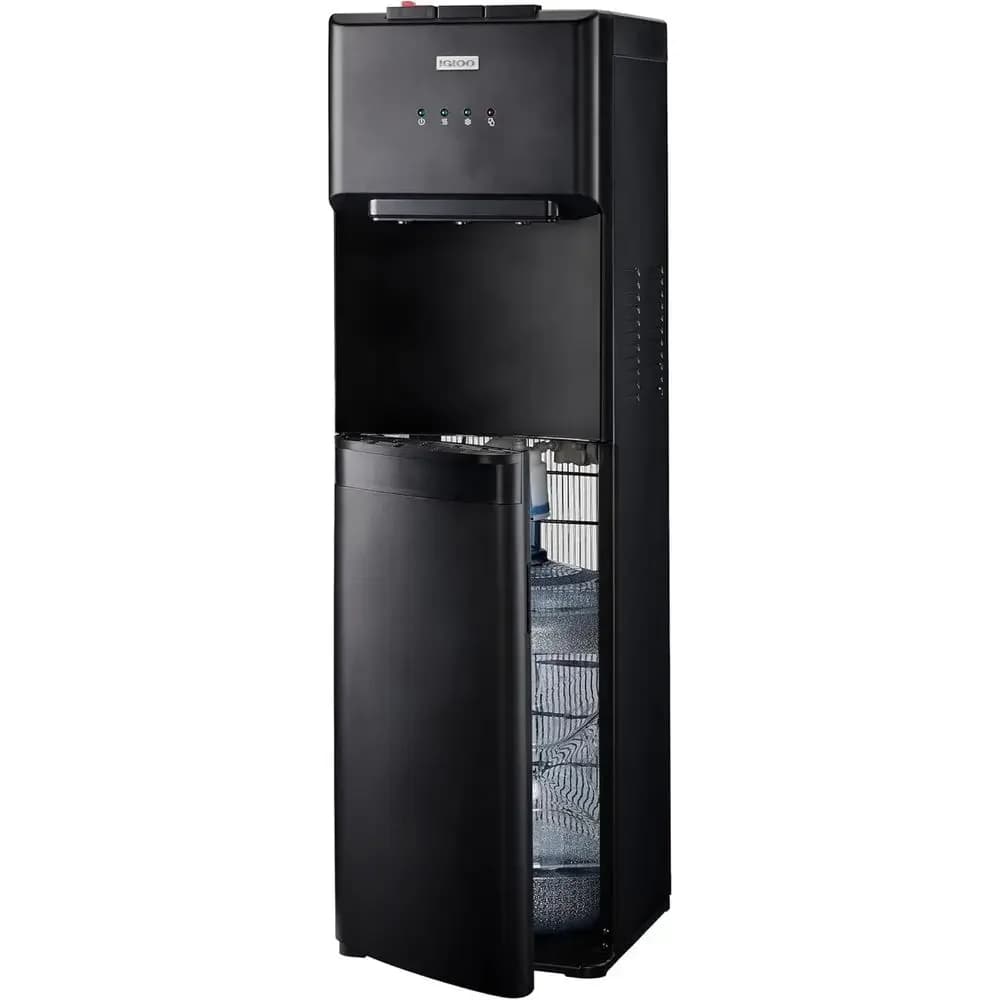 Black Bottom-Loading Water Cooler with Temperature Control for 3-5 Gallon Bottles, Child Safety Lock, Ideal for Home and Office