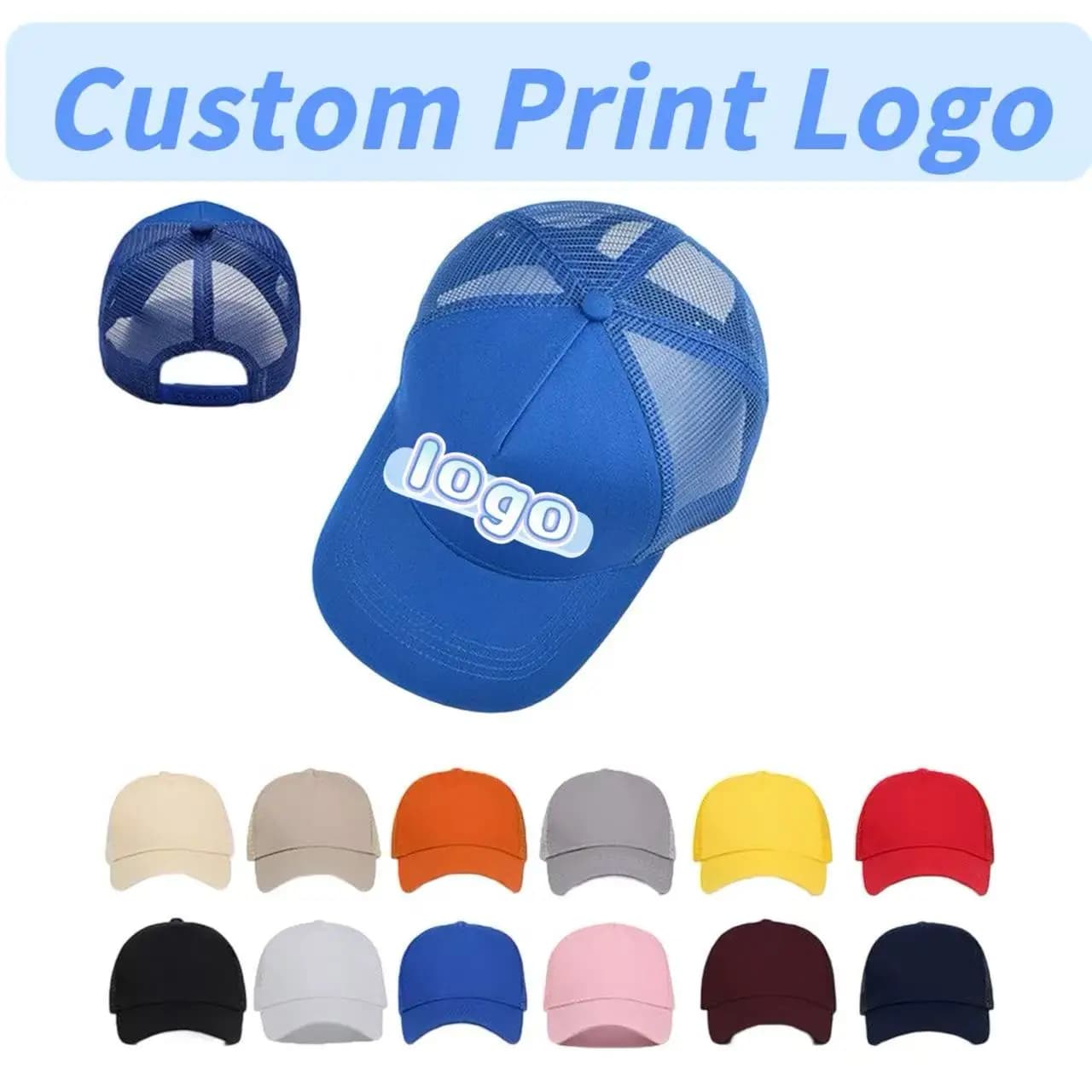 Customized Printed Logo Pure Cotton Five Piece Mesh Hats Men's Fashionable Baseball Caps Women's Breathable Duck Tongue Hat
