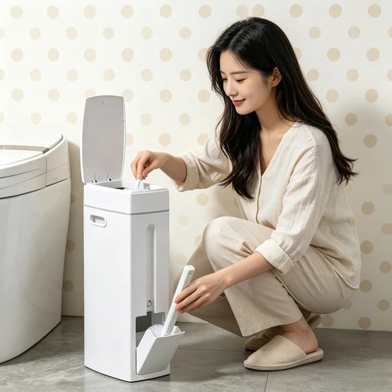 Cestino per Bagno Salvaspazio con Scopino, Pattumiera Stretta con Coperchio Facile da Pulire, Organizer per Bagno Domestico