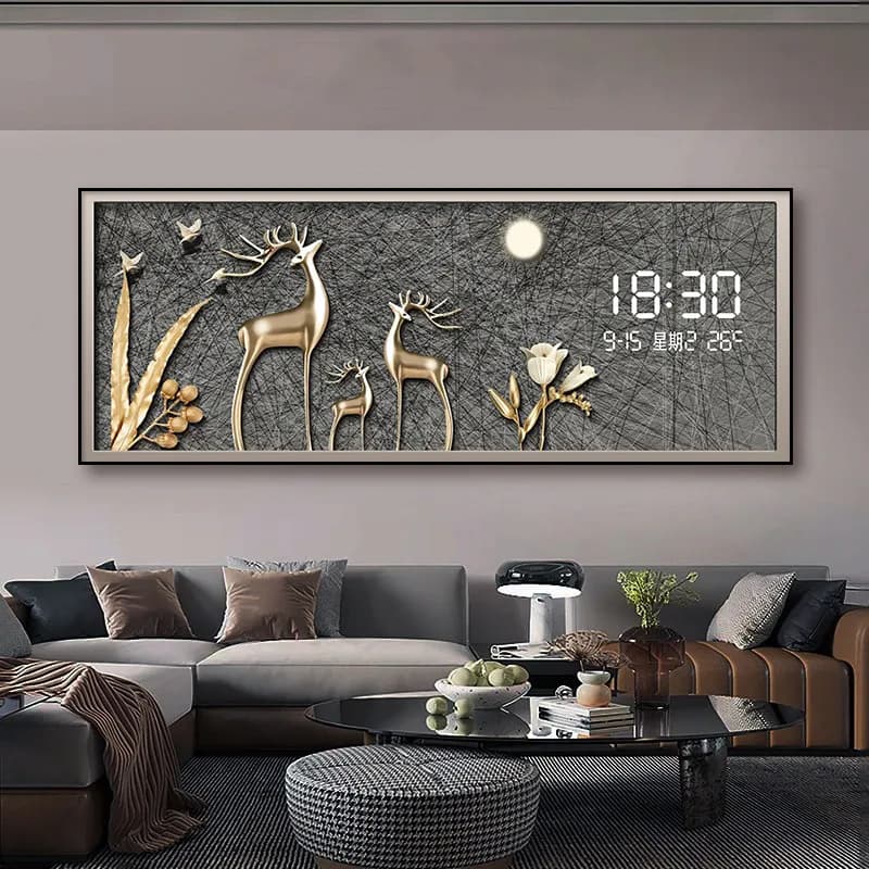 luxury digital display screen living room decoration painting high-end sofa background wall mural bedroom Modern wall clock