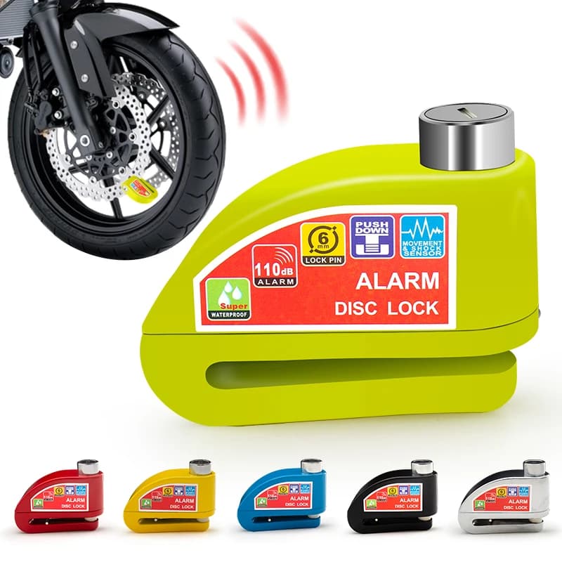 Waterproof Motorcycle Scooter Disc Brake Alarm Lock Anti-Theft Bicycle Wheel Security Protection with 2 Keys 6 Colors