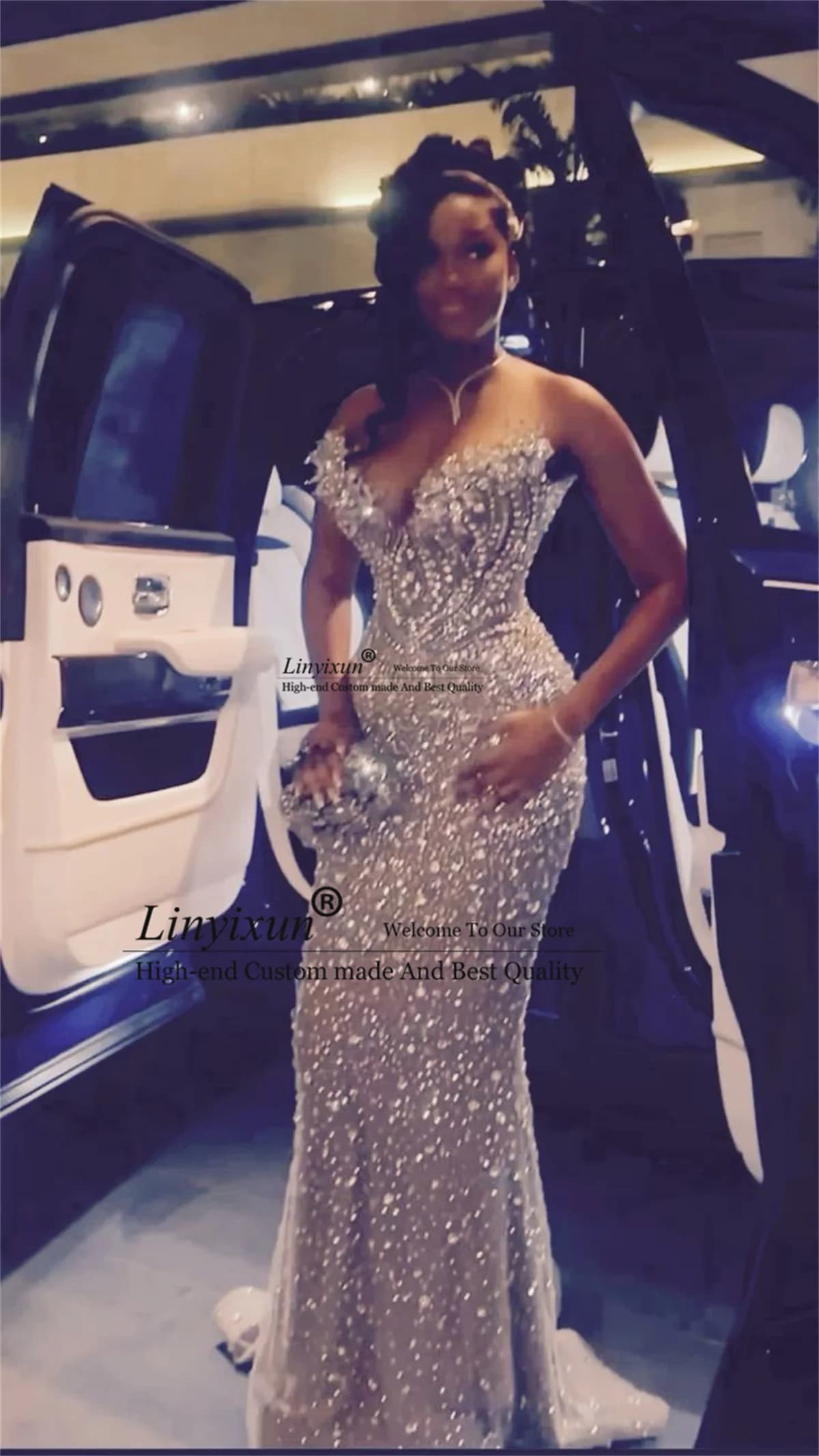 Mermaid dance dresses with sparkly sequins and crystals, customized for black girls, long evening dress Aso Ebi, long evening dresses for women