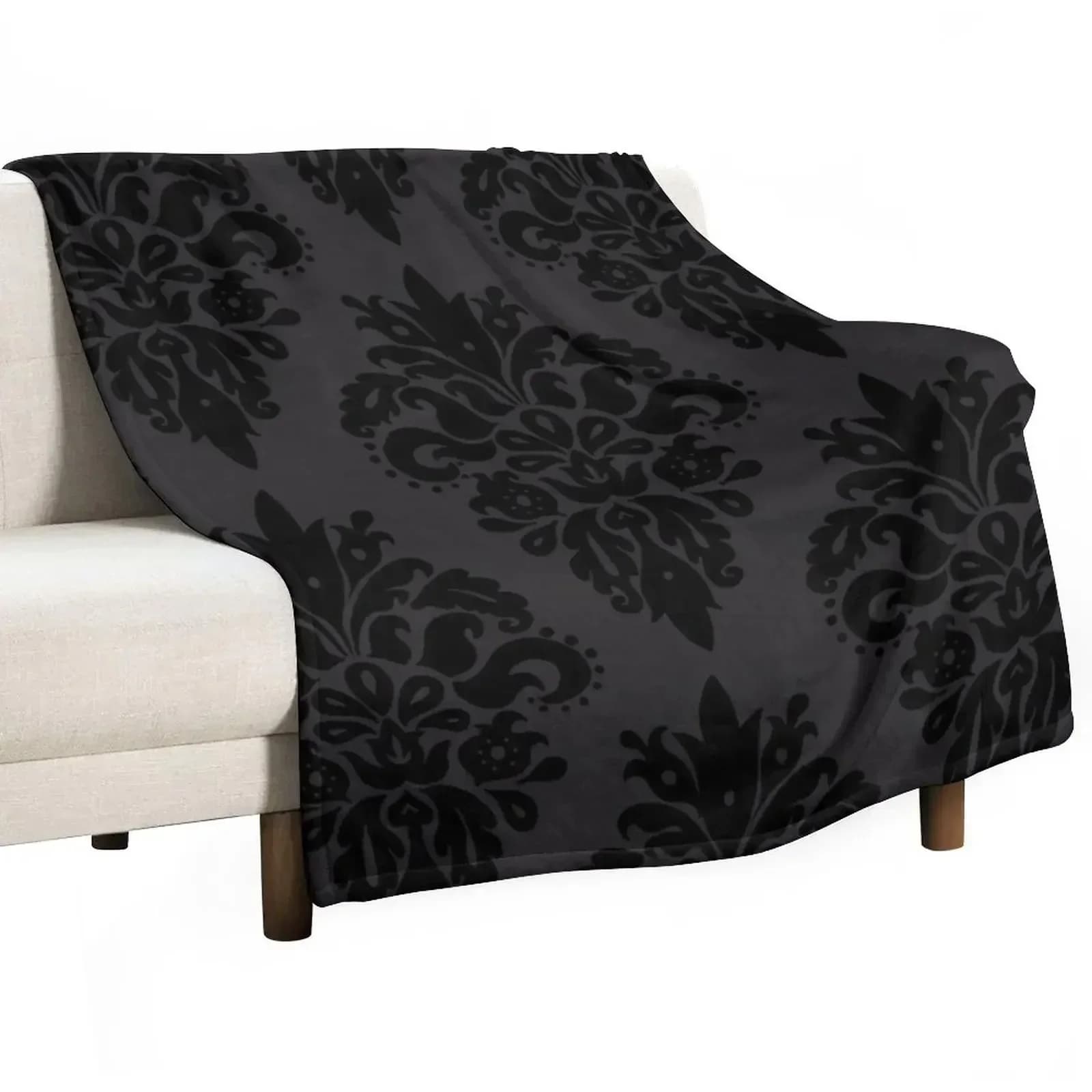 Classic Black and Dark Grey Damask Pattern Throw Blanket Warm decorative Sofas Luxury Brand Sleeping Bag Blankets