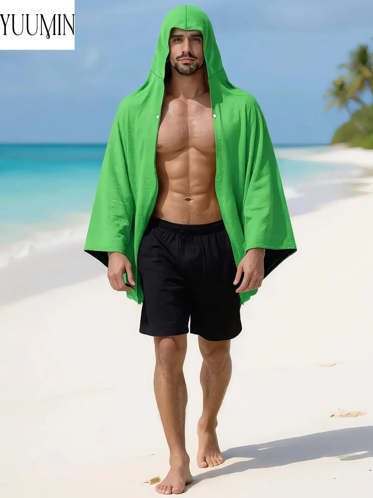 Men Women Boxing Cooling Absorbent Oversized Hooded Towel Wrap Cloak Sun-protection for Swimming Beach Pool Travel