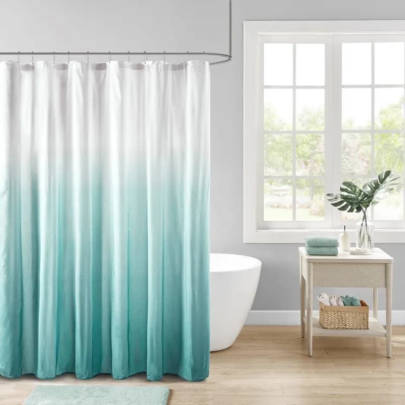 Ombre Printed Seersucker Shower Curtain Aqua 72x72" (Only Shower Curtain)