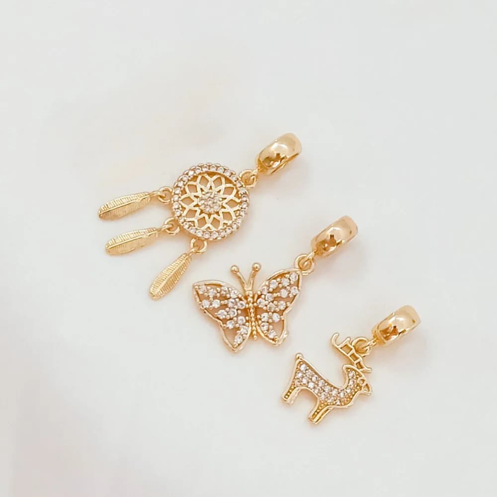 14K Gold-plated Micro-inlaid Zircon Butterfly Bear Christmas Deer Dreamcatcher Pendant DIY Red String Pendant