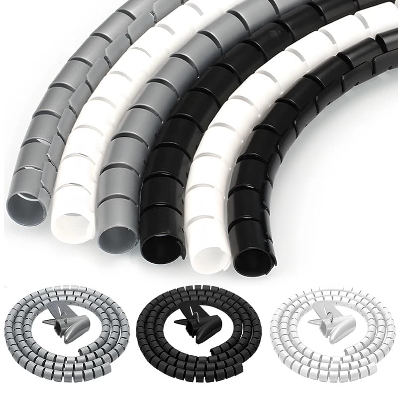 Cavo nero Protezione per cavi Organizzatore per cavi Tubo di gestione Linea di avvolgimento flessibile per cavi Tubo a spirale Copertura per manicotti per cavo da ufficio 2M
