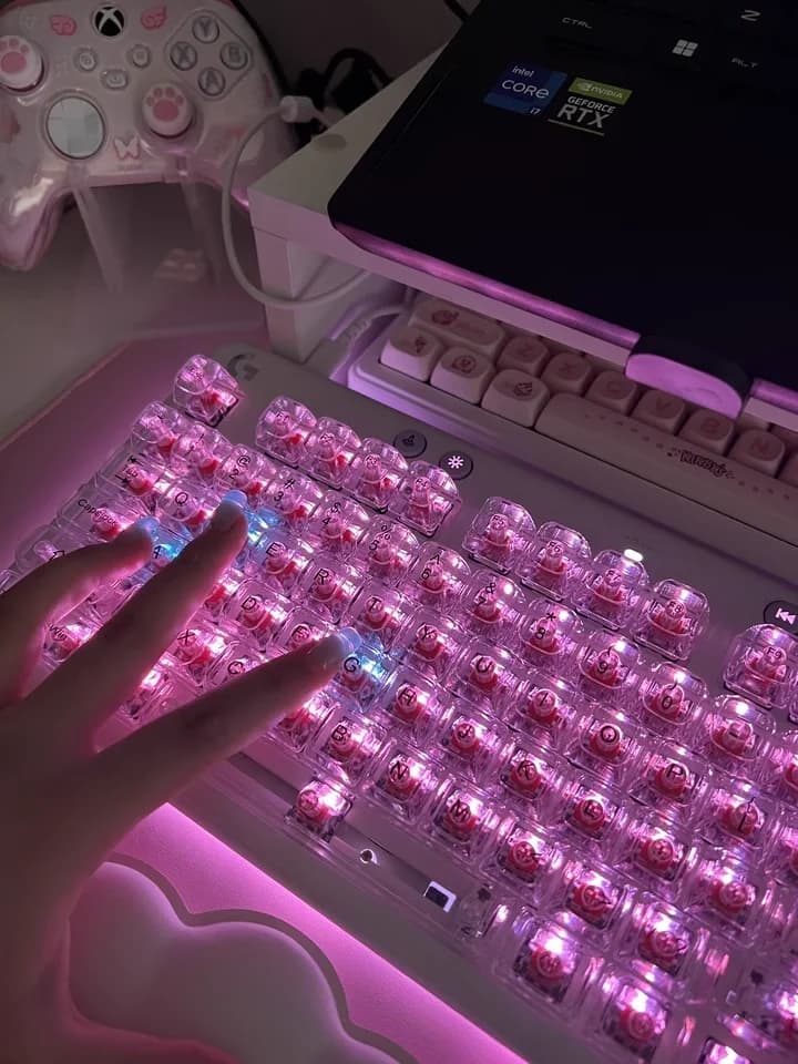 Keycaps trasparenti in cristallo con profilo Cherry per tastiera meccanica da gaming, tasti ISO Enter per PC, keycap RGB retroilluminati con incisione laterale