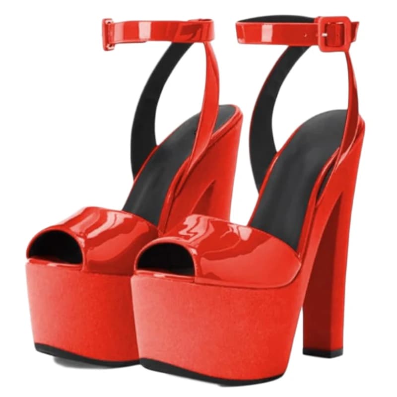 DIZHUANG Sandali sexy da donna con tacco alto. Sandali in vernice arancione. Circa 18 cm di altezza del tallone. Sandali con tacco grosso.34-46