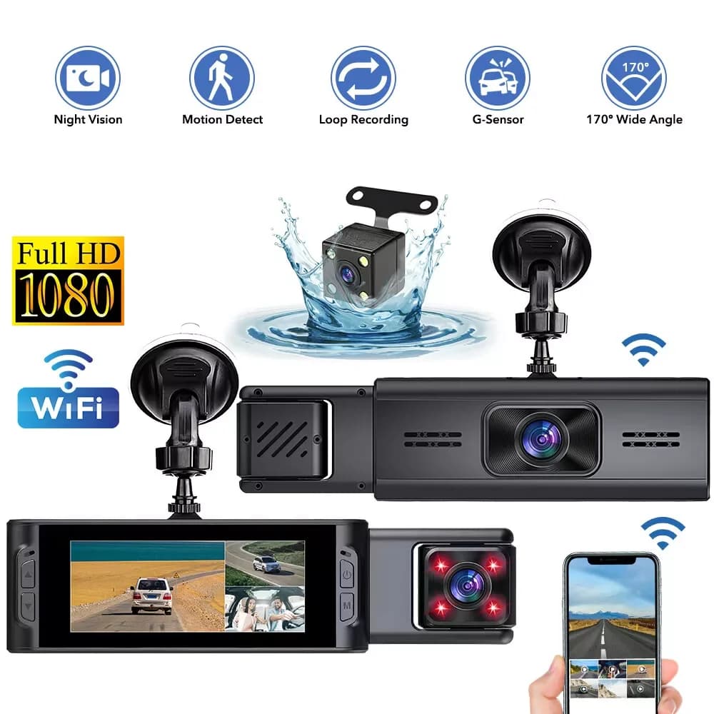 3 Inch HD 3 1080P Dash Camera for Car Wifi Front Rear Inside DVR Dashcam Video Recorder Night Vision Cycle Registration