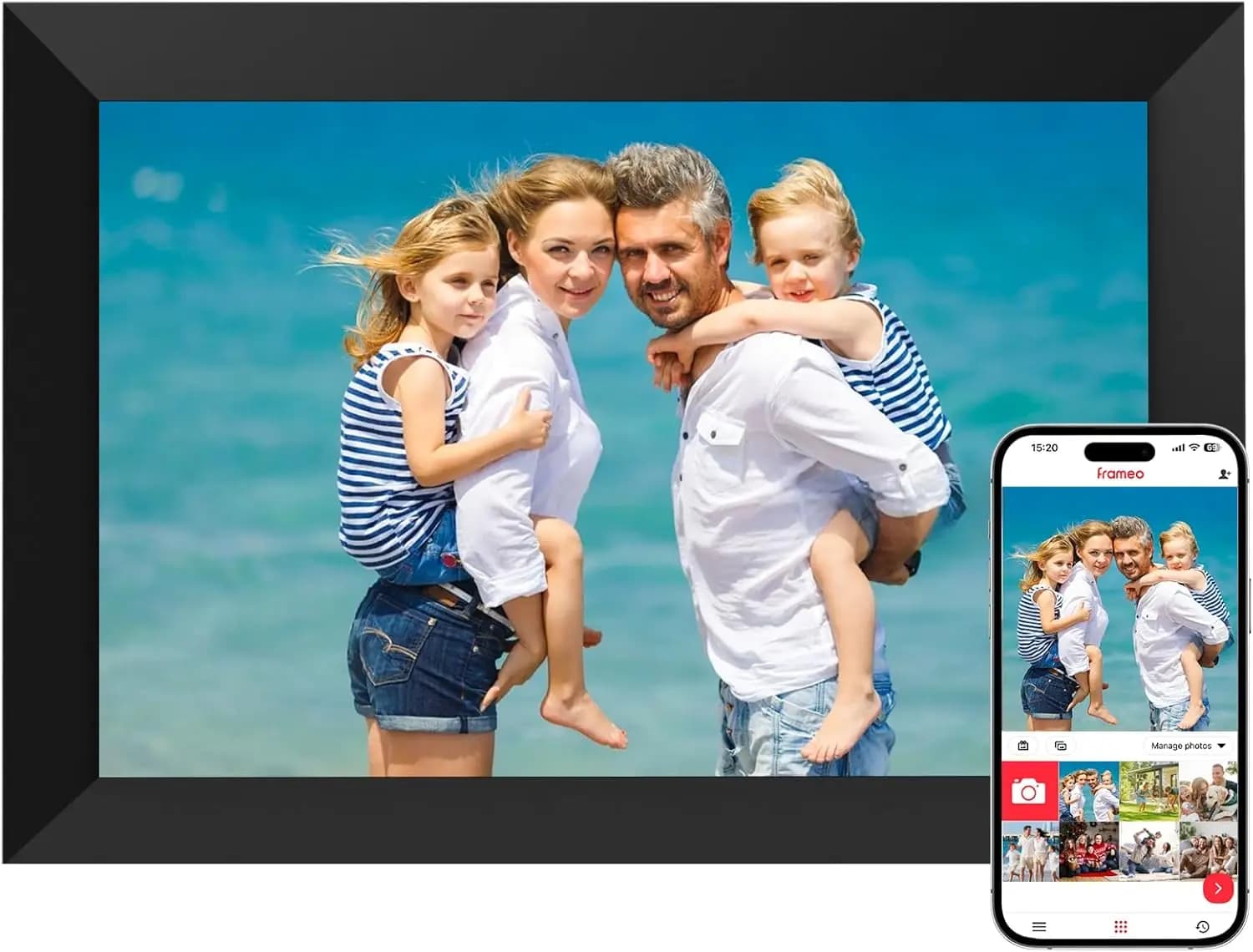 Cornice Digitale WiFi da 10.1 Pollici con Schermo Touch IPS HD, Rotazione Automatica, Montabile a Parete, Configurazione Semplice per Condivisione Istantanea