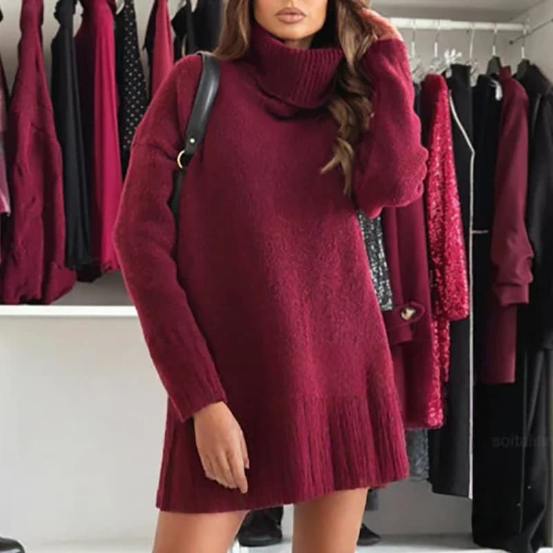Set da donna casual lavorato a maglia a maniche lunghe con ricamo in pizzo tinta unita set da 2 pezzi pullover e gonna a collo alto alla moda