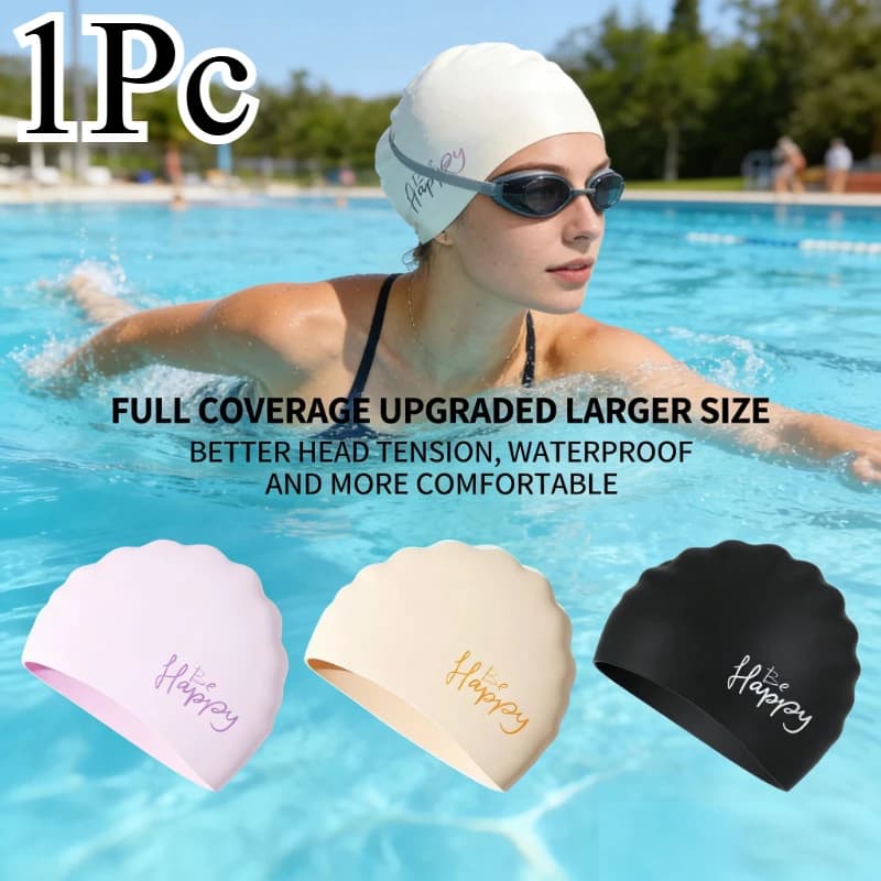Cuffia da Nuoto per Donne con Capelli Lunghi, Extra Large in Silicone, Protezione per le Orecchie, Comoda per l'Allenamento