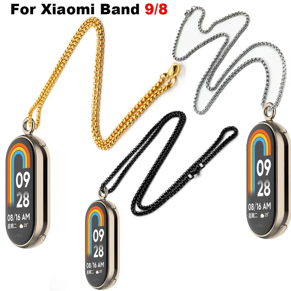 Collana con ciondolo per Xiaomi Miband 9 Orologio con decorazione al collo Cinturino Mi band 8 Accessorio per orologio intelligente con fibbia in metallo in acciaio inossidabile