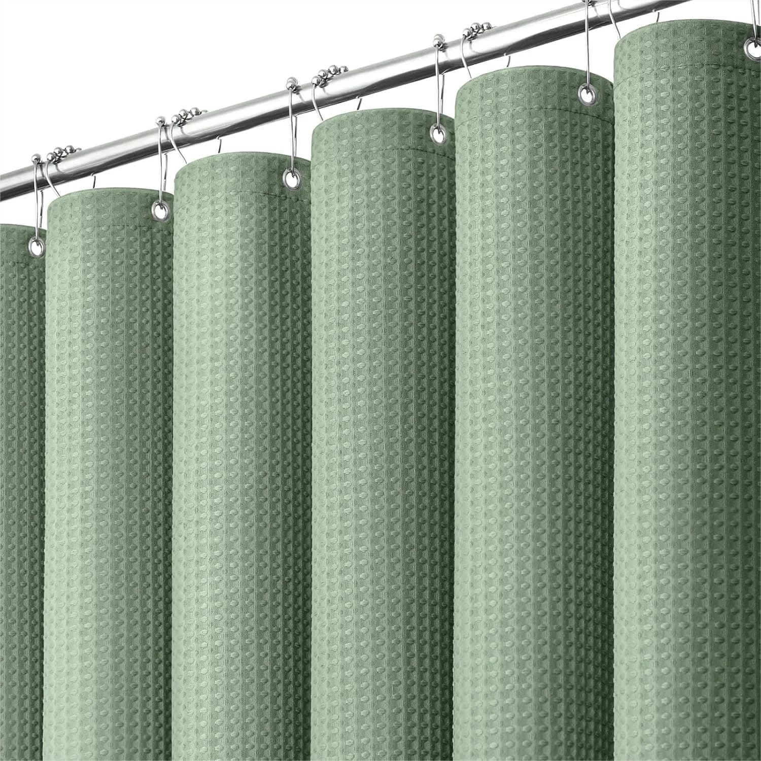 Waffle Textured Heavy Duty Shower Curtain with Weighted Hem, 72x72 Inch, Sage Green