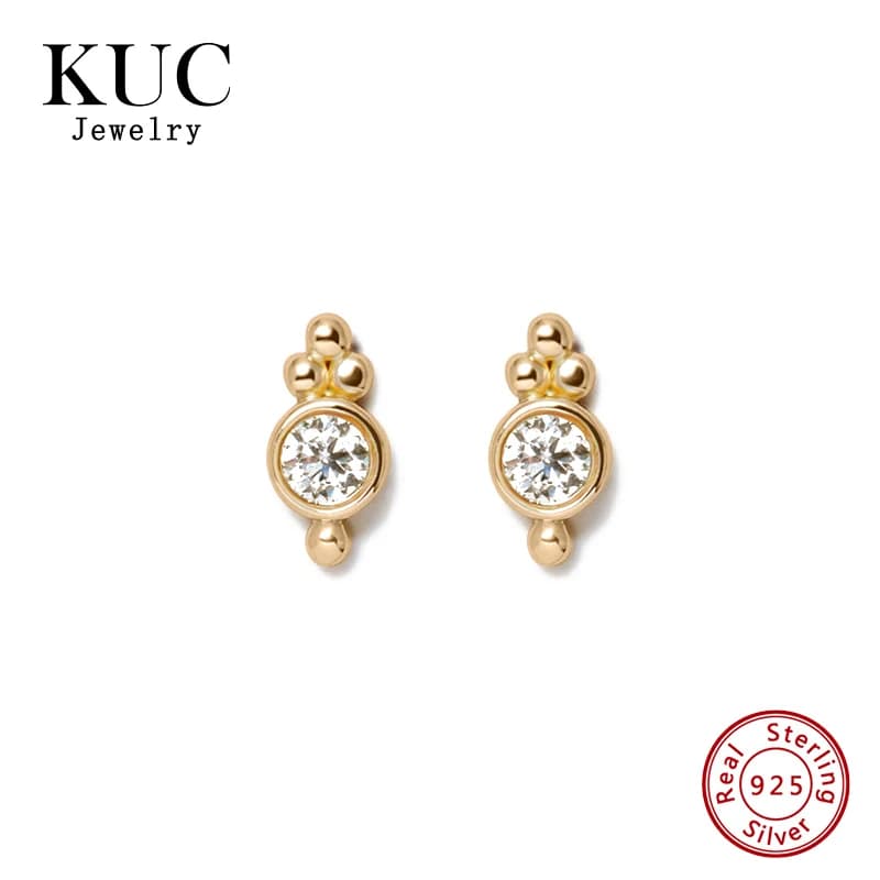 Minimalist Korean Designer 18k Gold Plated Round Zircon 925 Sterling Silver Stud Earring Fashion Fine Jewelry Earrings