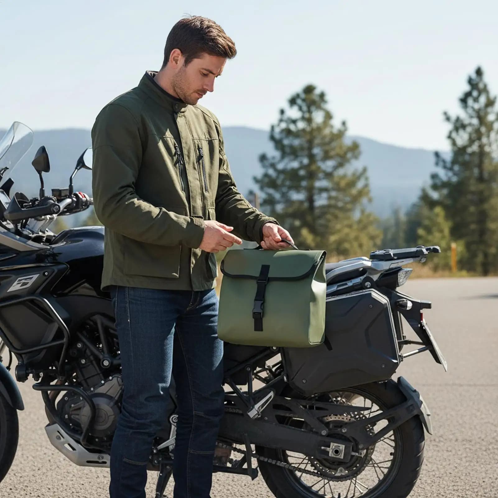 Motorcycle Bag Adjustable Saddle Backpack Motorcycle Tool Rear Messenger Bag For Phone Card Drinks Bottle Key Camera Highway