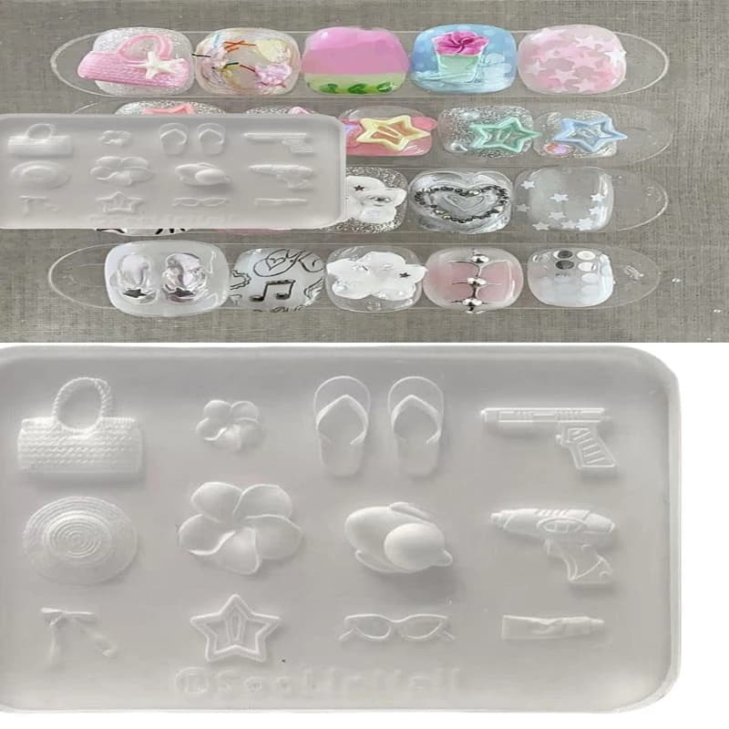 1 pz stampo in silicone 3D decorazione nail art fiore fai da te pantofole cappelli stampo per unghie gioielli artigianato modello manicure trasparente
