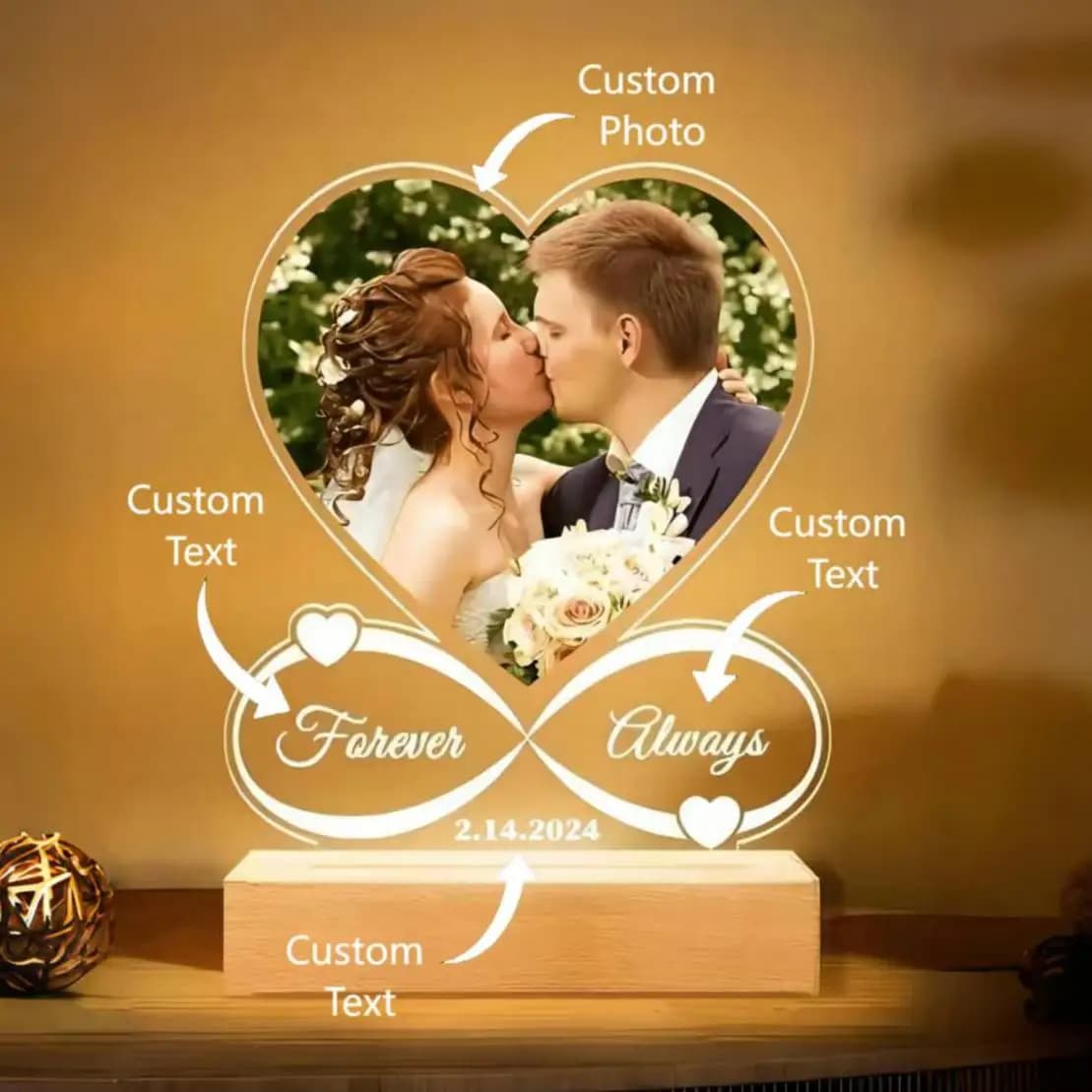Regali personalizzati per coppie di anniversario per donne e uomini, cornice personalizzata a forma di cuore in acrilico con foto, spotify acrilico personalizzato