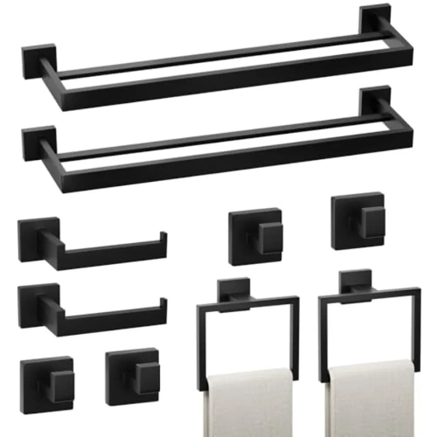 Set di 10 Accessori per Bagno da 23,6 Pollici, Set Portasciugamani Doppio da Parete, Porta Asciugamani, Porta Carta Igienica e Anello Portasciugamani