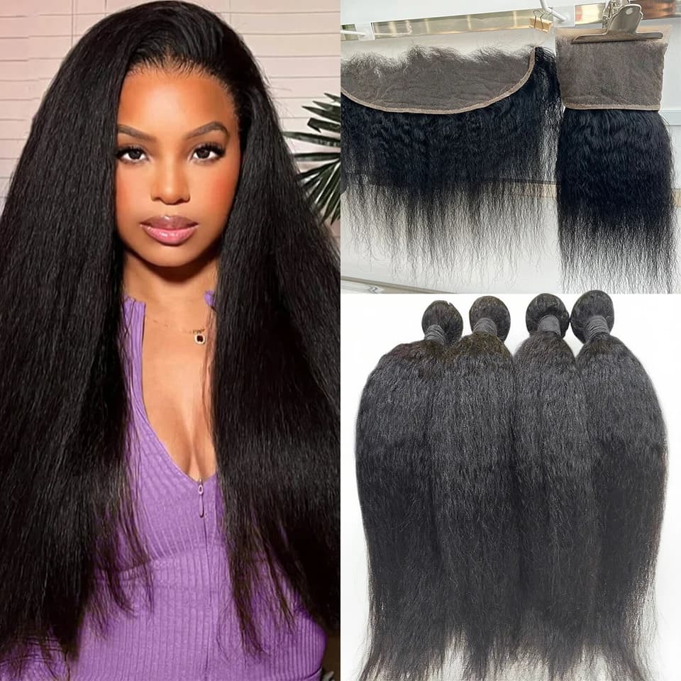 BINF Hair: Extension for smooth Peruvian hair with front closure, Yaki lace front closure with human hair extension