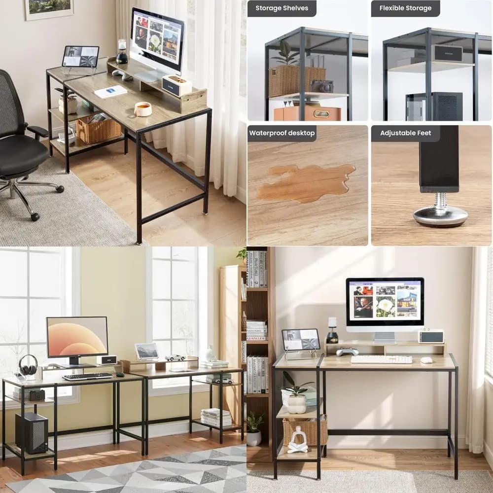 Scrivania per computer con spazio di archiviazione grigio 47 - Perfetta per il gaming, piccoli spazi e uffici domestici moderni