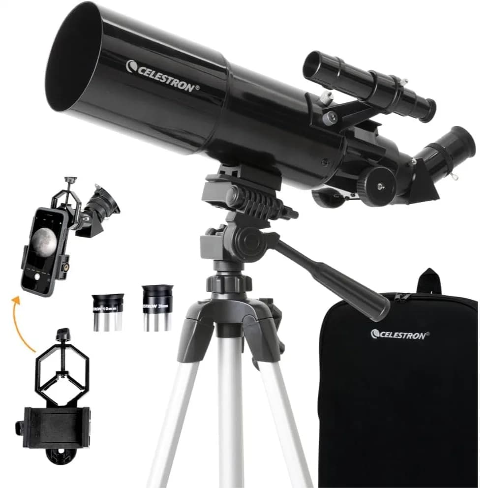 Telescopio Rifrattore da 80mm per Principianti con Treppiede, Adattatore per Smartphone e Zaino per l'Osservazione delle Stelle durante i Viaggi