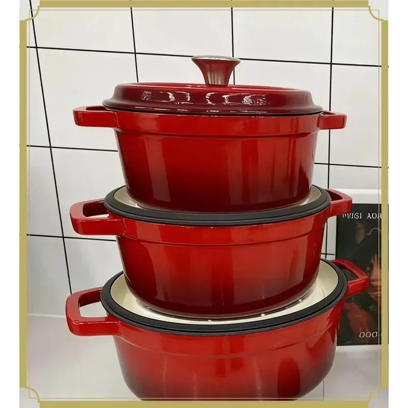 7pcs Enamel Cast Iron Cookware Set with Stainless Steel Knob Casserole Casseroles and Frying Pan Set