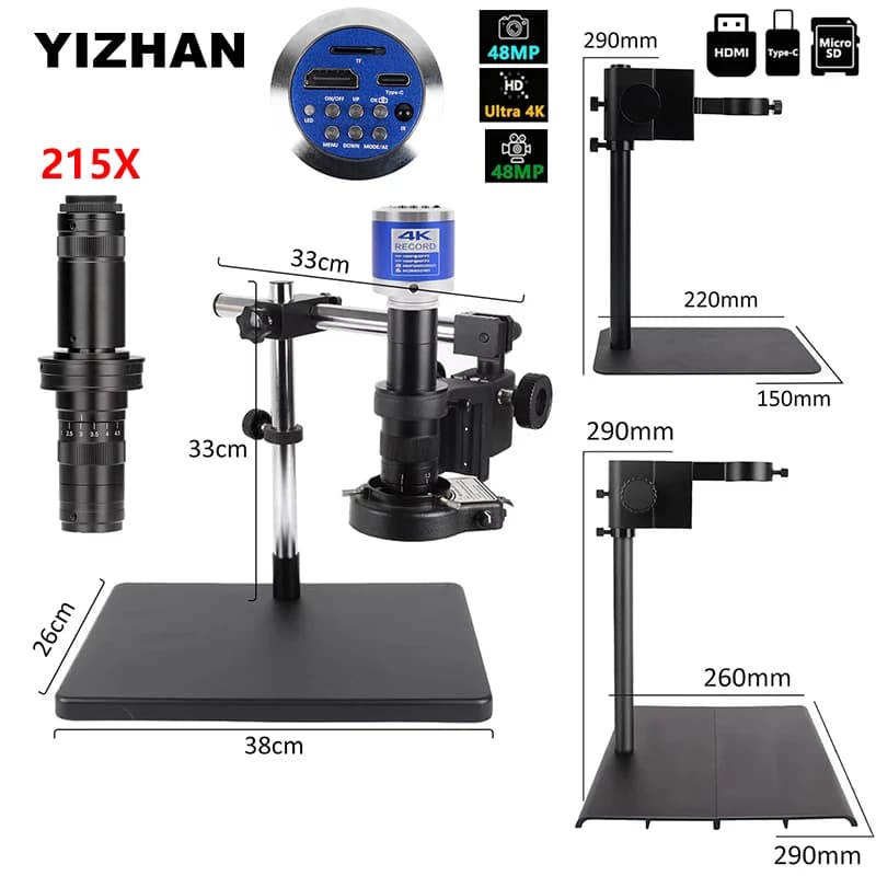 Microscopio Digitale YIZHAN 215X 4K 48MP HD con Fotocamera HDMI Imx415, Uscita USB-C, Obiettivo Zoom, Telecomando Opzionale e Base