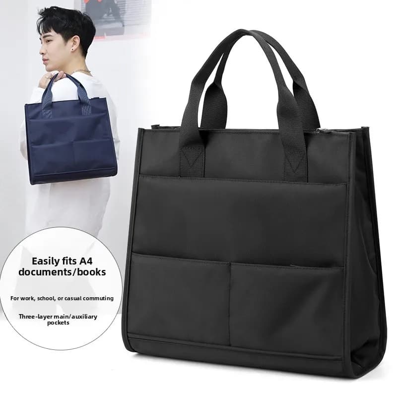 New Faion Busin Office Bag Men's A4 Cuter Bag Simple Match All Ladies Large Capaci Handbag Nylon Material Zipper Cl...
