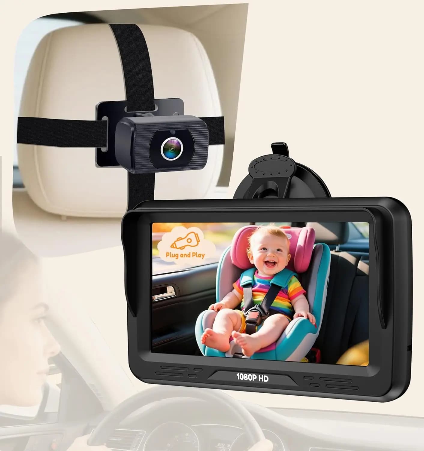 Telecamera per Auto HD 1080P per Bambini con Visione Notturna, Obiettivo Grandangolare, Schermo Anti-Riflesso, Facile Installazione per Monitor Neonato Rivolto all'Indietro
