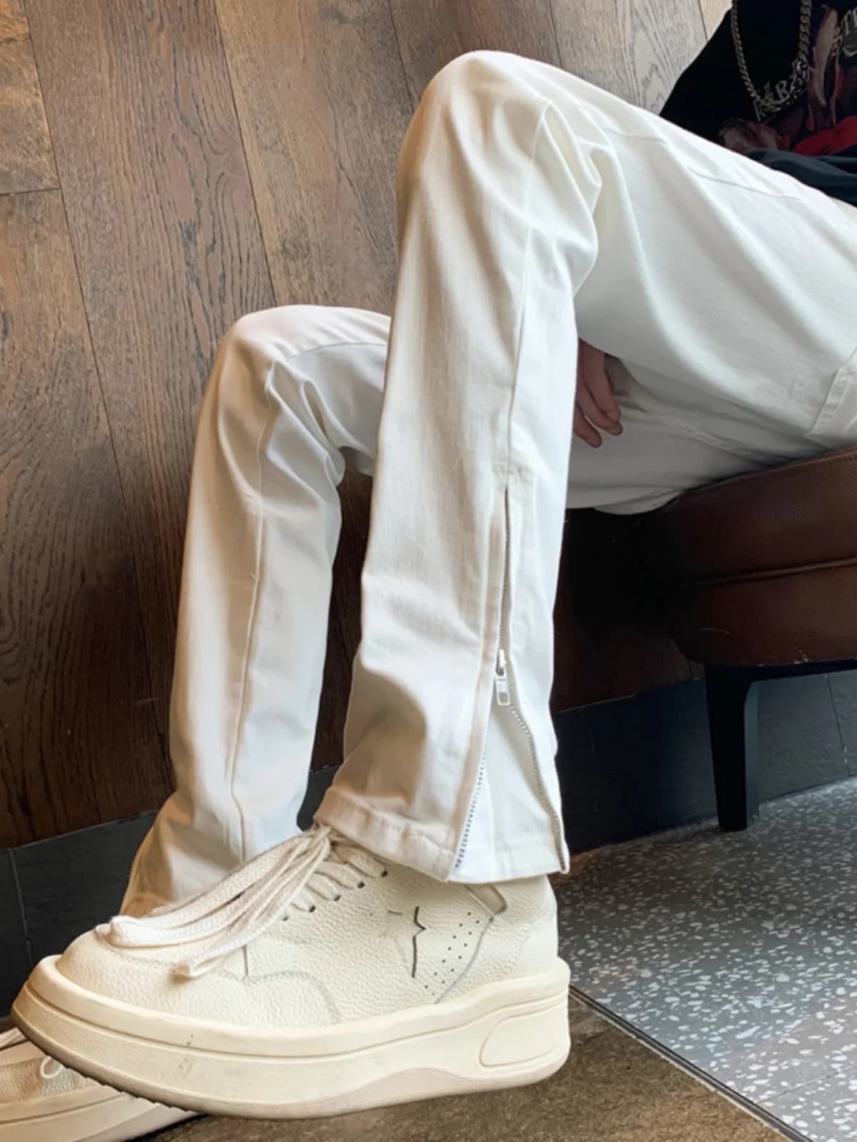 White Slim Fit Men's Jeans Spring Autumn American Vibe Straight Leg Pants Bell Bot Faionable Casual Trousers