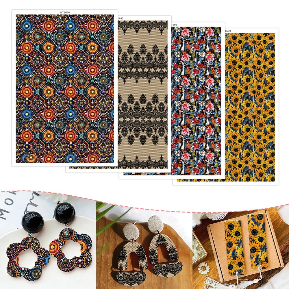 1 Sheet Polymer Clay Transfer Paper Sunflower Rose Abstract Pattern Disposable Stickers Water Soluble Decal DIY Earring Bookmark