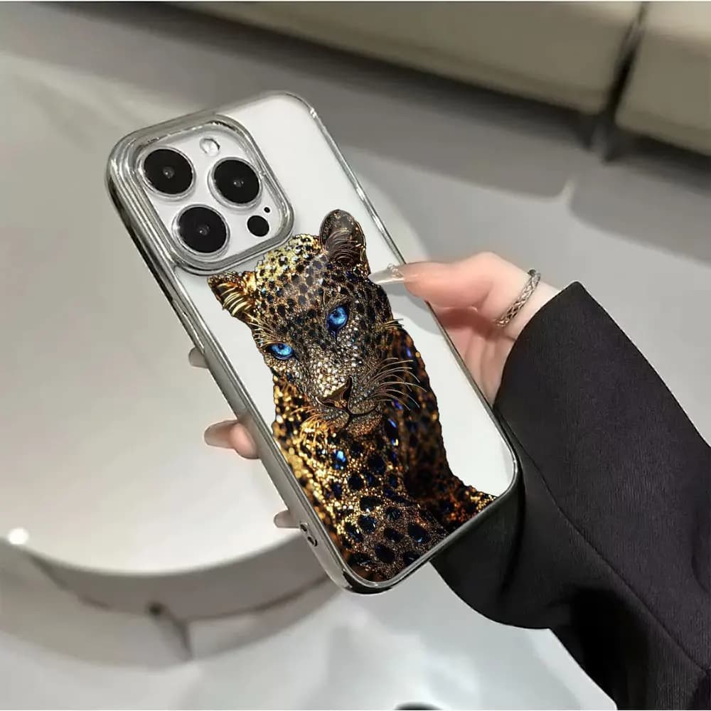 Transparent Anti-shock Cover with Leopard Motive Electroplated Brick Effect for iPhone 17 16 15 14 13 12 11 Pro Max XS 17 Air