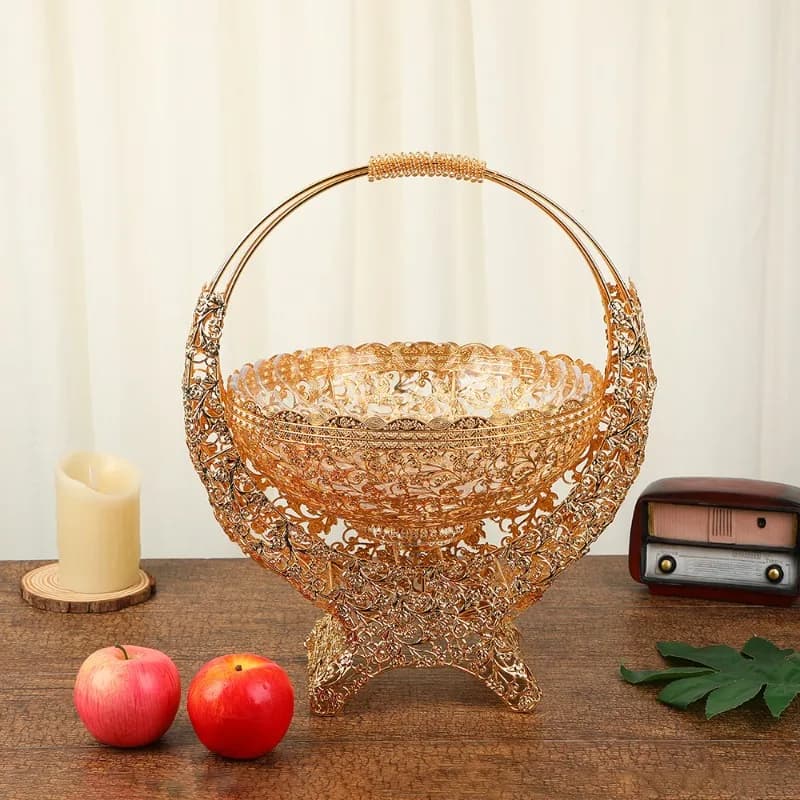 Piatto di frutta cavo in oro di lusso leggero europeo spuntino creativo frutta secca cesto di frutta portatile tavolino da salotto