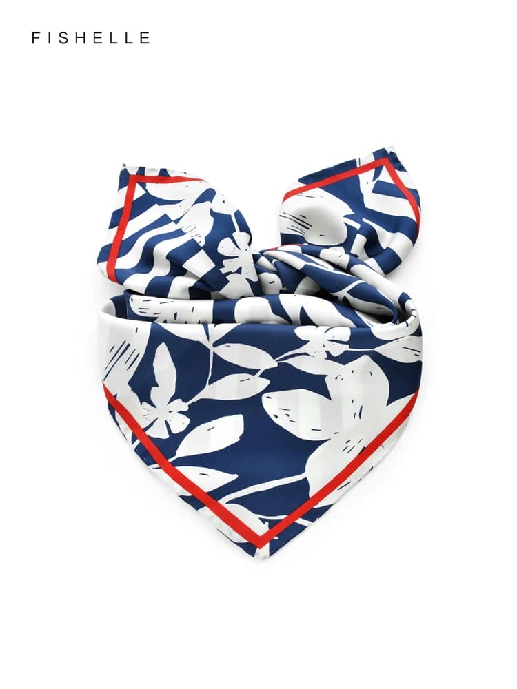 Sciarpe di seta naturale stampate con fiori a righe bianche blu vera seta hijab twill di seta primavera autunno regali di lusso fazzoletto da donna
