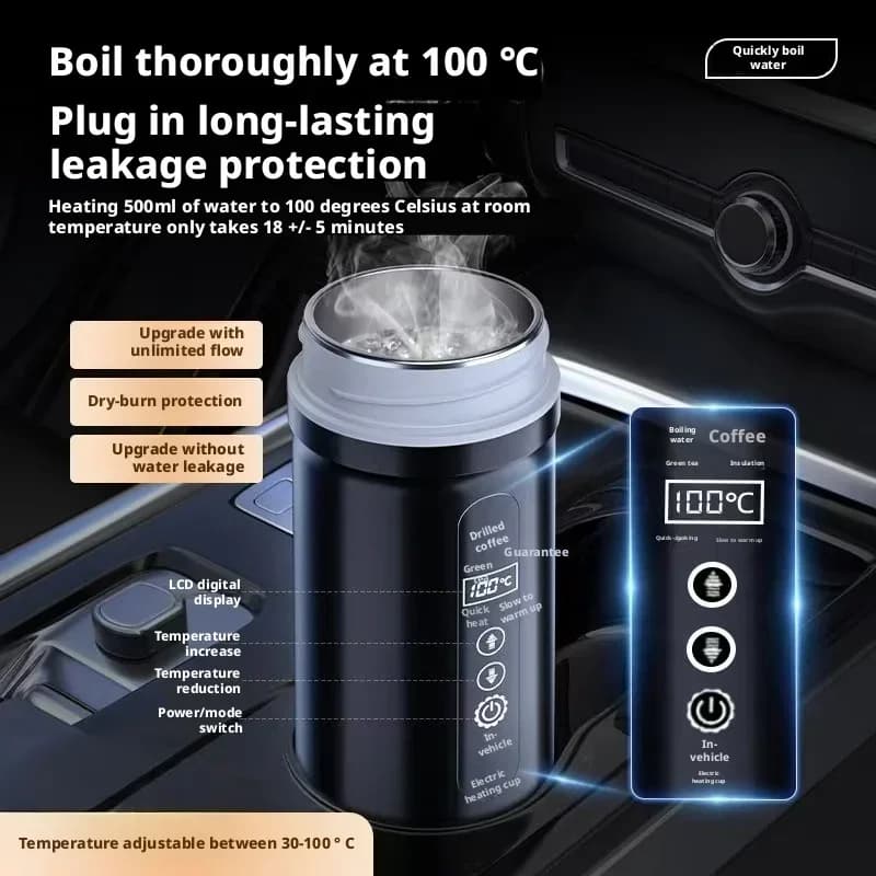 Bollitore Elettrico per Auto Invernale 12V/24V Universale per Auto e Camion, Rivestimento Interno in Acciaio Inox 316, Controllo Intelligente della Temperatura