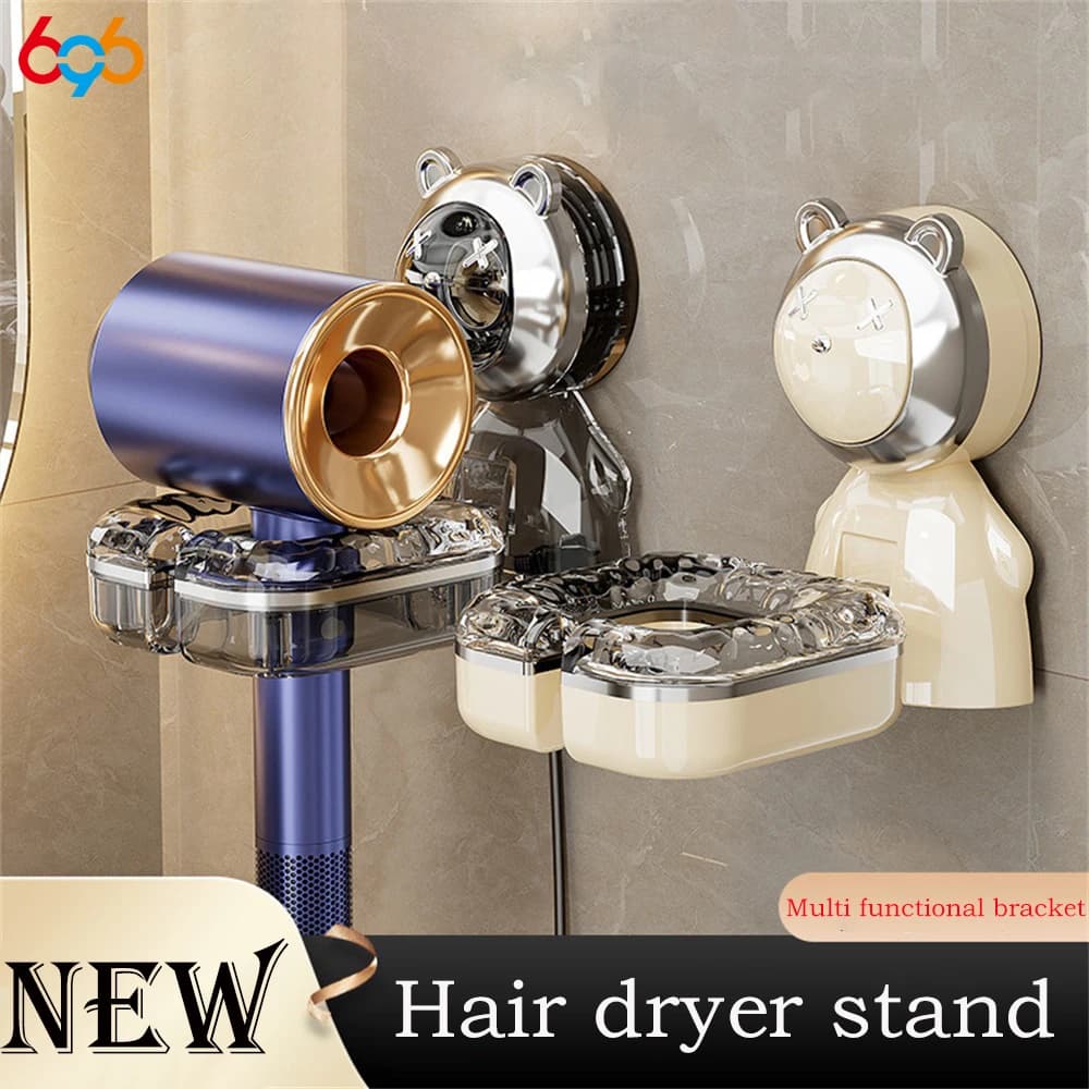 Two-Tone Hair Dryer Holder Suction Cup No Punching Required Storage Rack Multifunctional Bathroom Traceless Movable Storage Rack