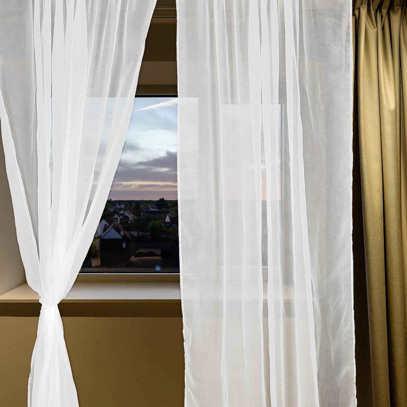2 Pezzi Tende Trasparenti Bianche in Poliestere, Pannelli Filtranti Luce per Soggiorno, Camera da Letto, Cucina, Sala da Pranzo, in Garza Morbida