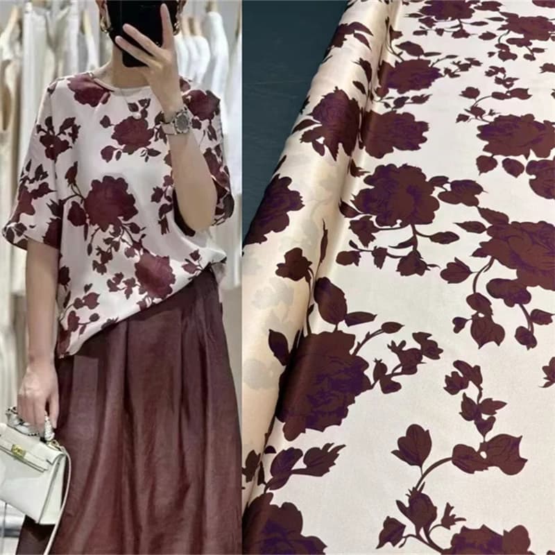Classic Rose Print Summer Thin Breathable Elastic Twill Satin Handmade Fabric DIY Shirt Dress Fashion Brand Textile Silk Fabric