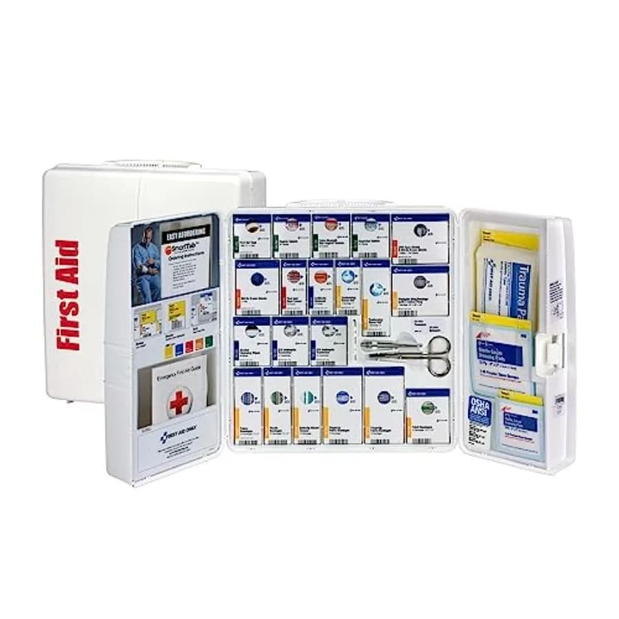 Kit di Pronto Soccorso SmartCompliance per 50 Persone Conforme OSHA, Armadietto in Plastica Grande con Medicinali, 245 Pezzi, Rosso