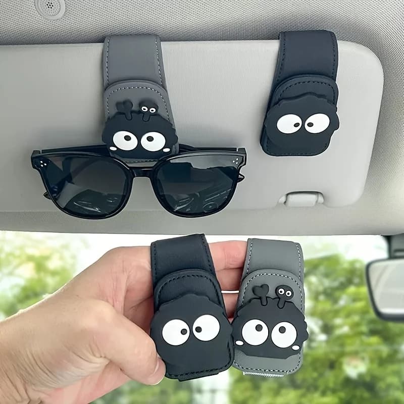 [1pc Magnetic Clip] 1pc Magnetic Car Sun Visor Glasses Clip| Cute Coal Elf Design, Strong Magnetic Holder for Fashion Glasses, Car Interior Accessories (Black)